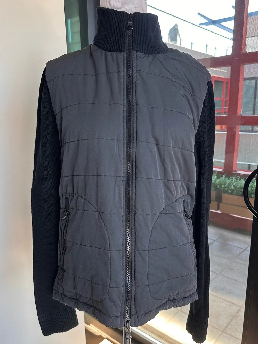 Banana Republic Quilted Front Jacket with Knit Sleeves - Black/Grey